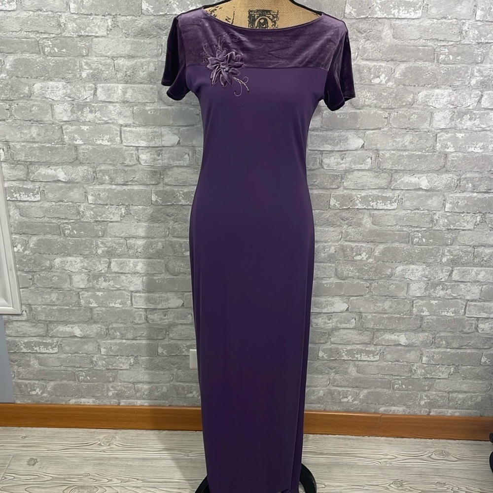 Carole Little Purple Velvet Mesh Maxi Dress